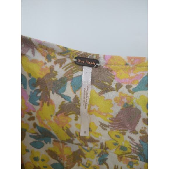 Free People Forget Me Not Mini Dress 8 Floral Ruched Short Sleeve Ivory Combo - Picture 6 of 15